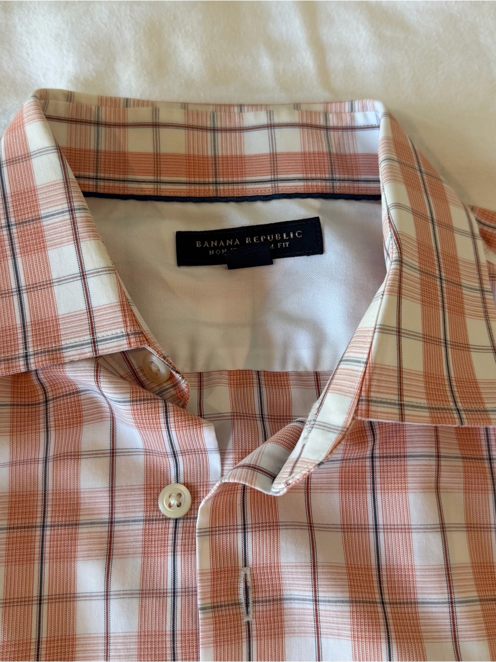Banana Republic Men's Orange and White Plaid Button-Down Shirt